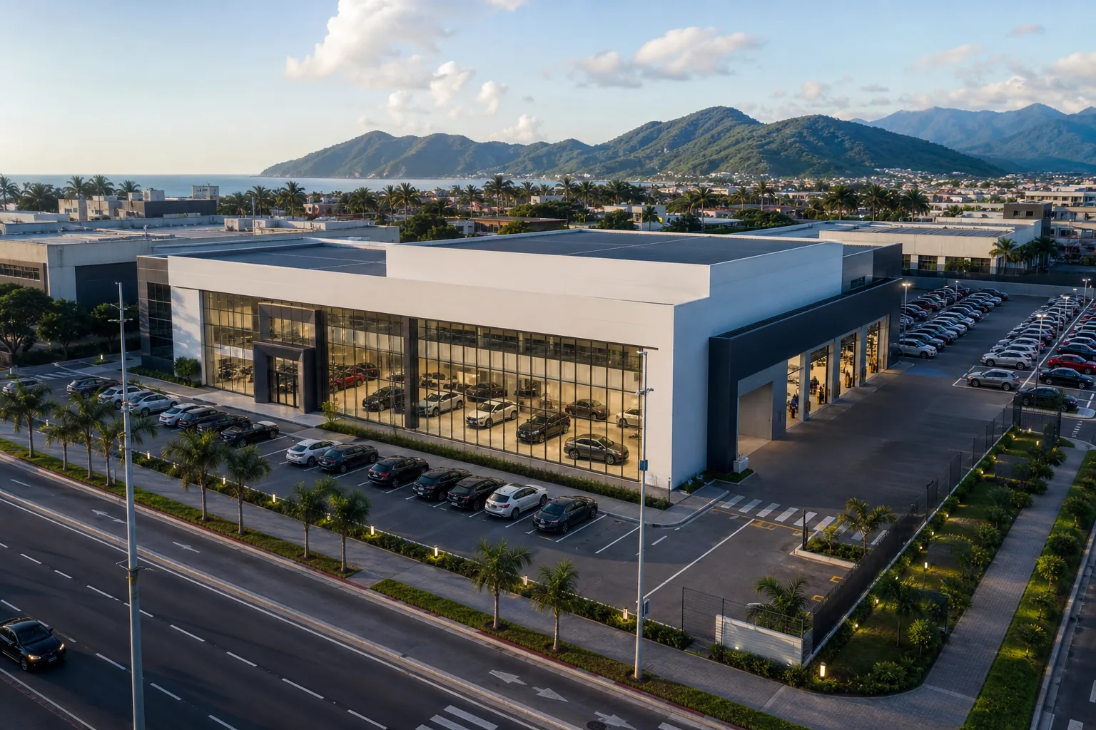 Estudo conceitual de implantação de concessionária e galpão na área comercial em Caraguatatuba