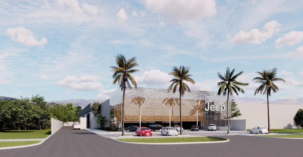 Sugestão conceitual de concessionária para a área comercial em Caraguatatuba
