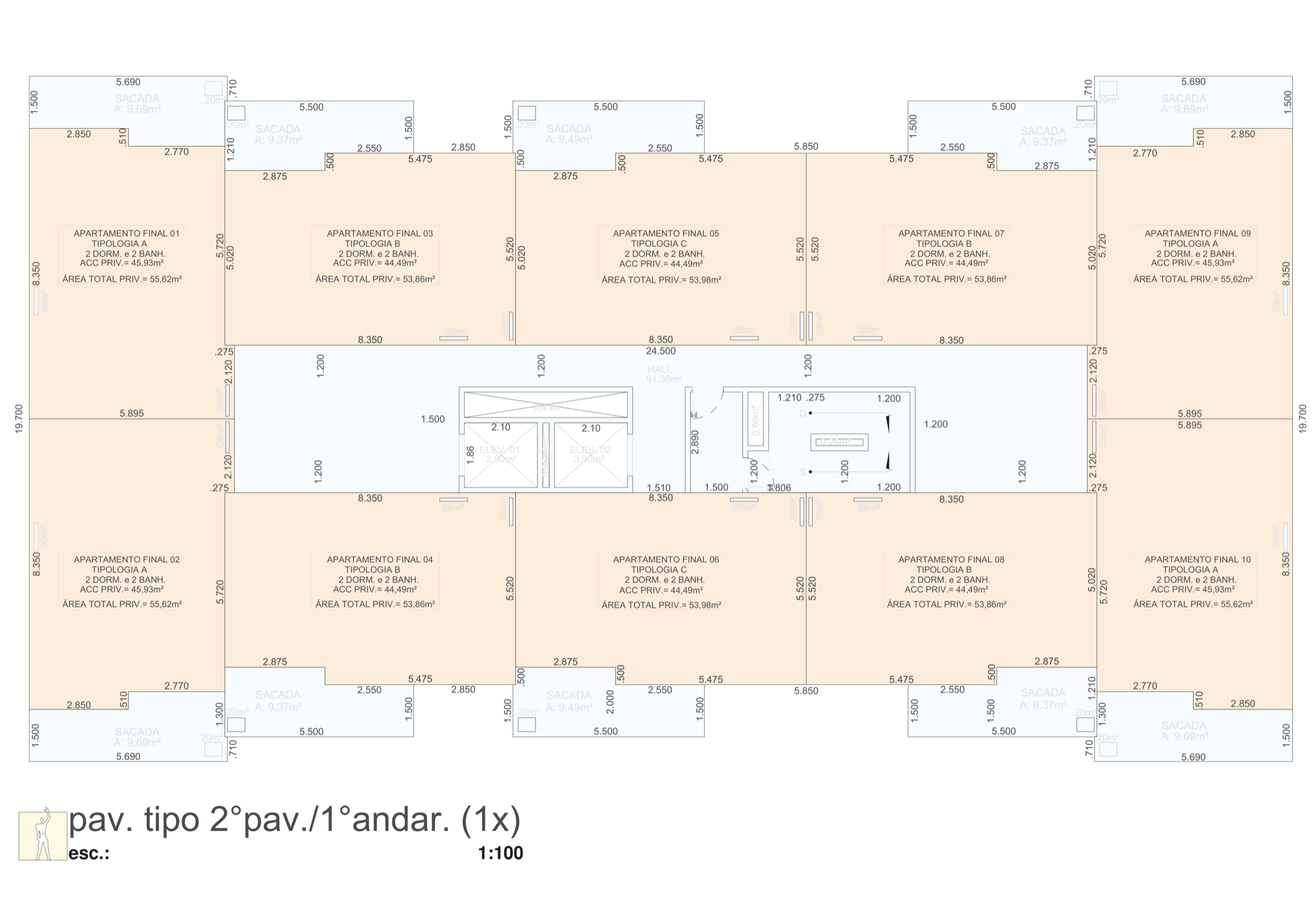 Planta andar tipo Villa Lattaro — 2º pavimento / 1º andar
