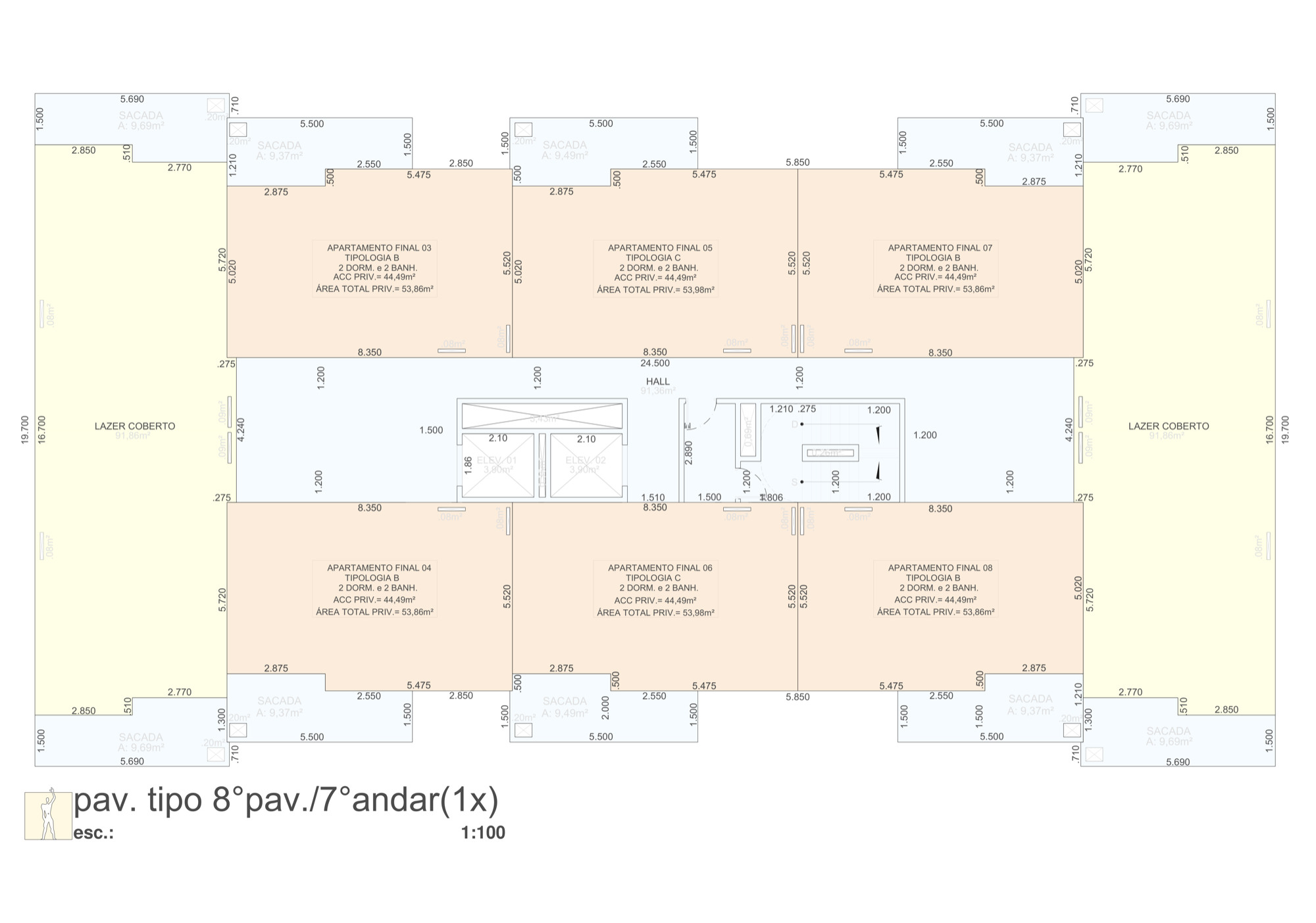 Planta do sétimo andar Villa Lattaro — pavimento tipo 8 / 7º andar